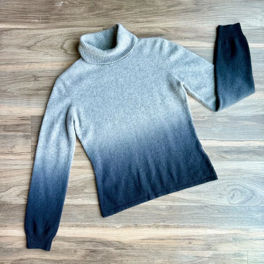 Minimalist 100% Cashmere Ombre Turtleneck‎ Knit Sweater Gradient M